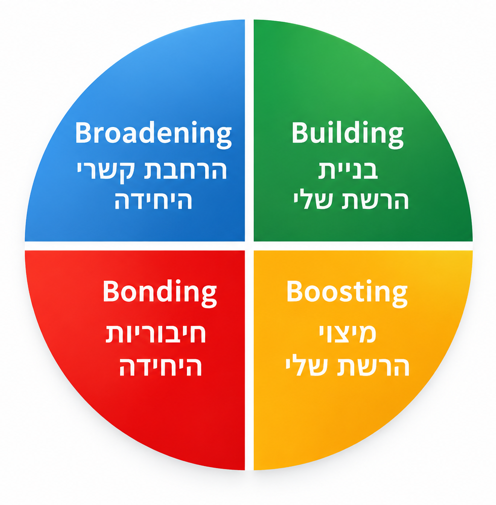 מודל 4B לפעולה ברשת — BUILDING, BOOSTING, BONDING, BROADENING